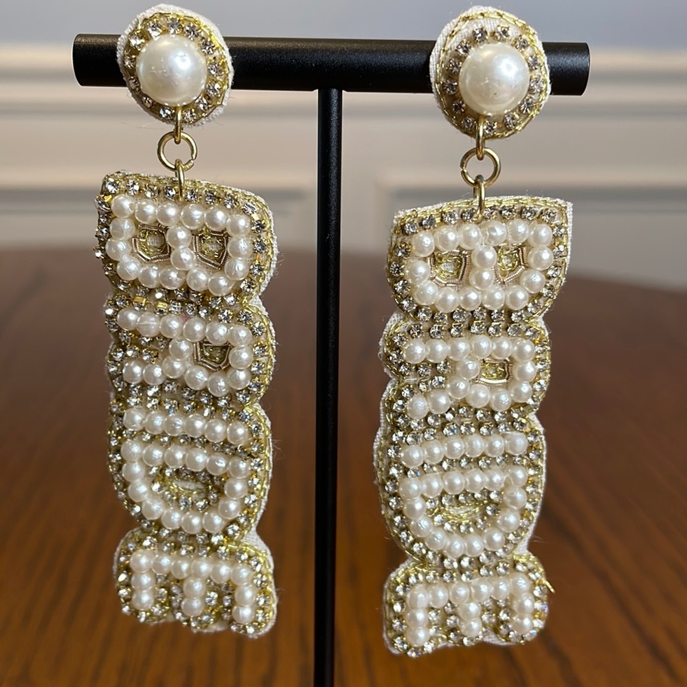 White BRIDE 👰‍♀️ Beaded Earrings